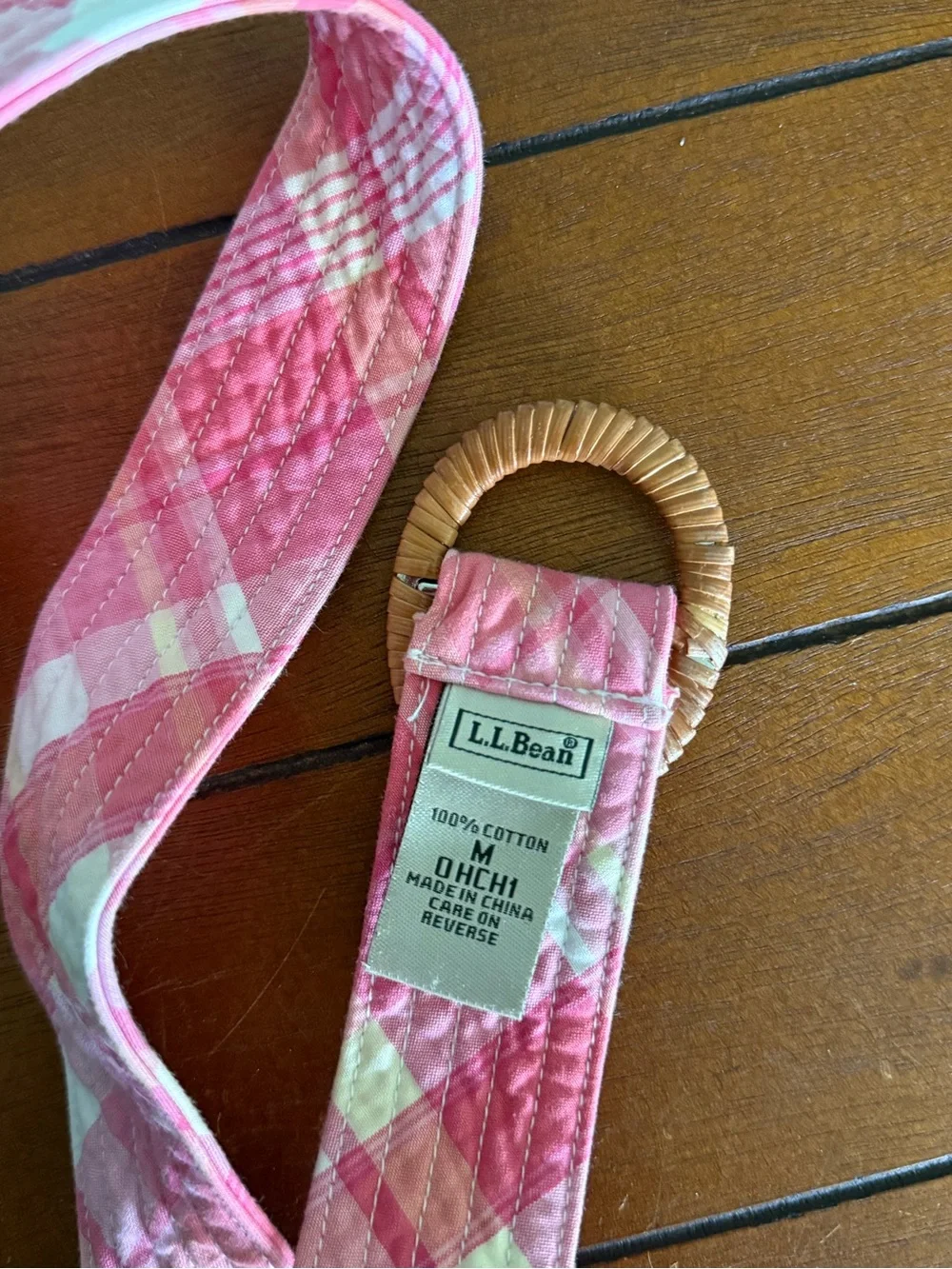 LL Bean Women’s Pink Quilted Plaid Woven Buckle Belt Size Medium
